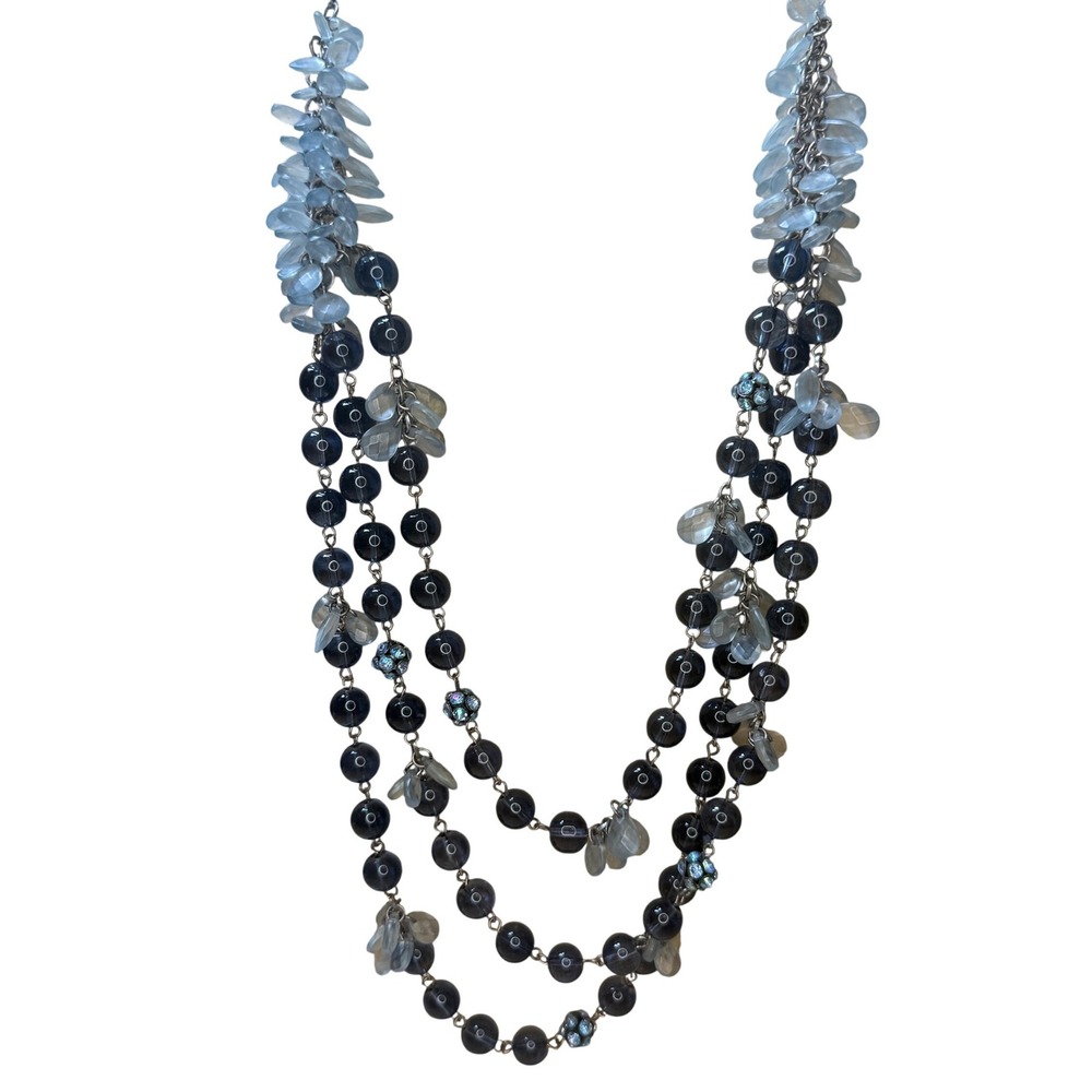 Boho Beaded Layered Statement‎ Necklace from Coldwater Creek Navy Blue Crystal